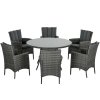Outsunny 7-Piece PE Rattan Garden Furniture Set, Wicker Outdoor Dining Set with Cushions, Umbrella Hole & Round Glass Top Table, 6 Seater Garden Table and Chairs for Patio, Balcony, Mixed Grey