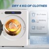 HOMCOM 4kg Vented Tumble Dryer, 1000W Compact Freestanding Front Tumble Dryer with Stainless Steel Tub, Timer, 6 Heat Settings, Small Portable Clothes Drying Machine, White