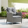 Outsunny Rattan Garden Chairs Set of 2, Outdoor Rattan Chairs with Cushions, Armrests and High Back, PE Wicker Garden Armchair with Steel Frame for Balcony, Porch, Dark Grey