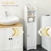 kleankin Slim Bathroom Storage Cabinet with 2 Open Shelves and Toilet Paper Roll Holder, Freestanding Bathroom Storage Unit with Adjustable Shelf, 23 x 18 x 100 cm, White