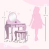ZONEKIZ Kids Dressing Table, Kids Vanity Table, Girls Dressing Table with Mirror, Stool, Drawer, Storage Boxes, Cat Design, for Ages 3-6 Years - Pink