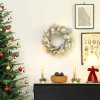 HOMCOM 60cm/ 24inch Prelit Christmas Wreath with 35 Warm White LED Lights, Timer, Battery Operated, Flocked Winter Door Wreath with All Realistic Branches, Silver Tone Glitter for Home Decorations