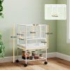 Pawhut Bird Cage, Metal Parrot Cage with Rolling Stand Wheels, Acrylic Viewing Panels, Storage Shelf, Slide-out Tray, Perches, Feeders, for Budgie, Parakeet, Canary, Finch, White, 48 x 46 x 83 cm