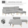 HOMCOM Upholstered 3 Seater Sofa Bed, Corner Reversible Click Clack Sofa Set, Linen-Touch Fabric Sleeper Futon with Footstool, Light Grey