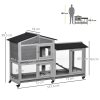 PawHut Rabbit Hutch Outdoor with Run Guinea Pig Hutch 2-Tier Bunny Cage w/ Wheels No-Leak Plastic Tray 157.4 x 53 x 99.5 cm - Grey