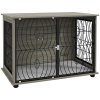 PawHut Dog Crate Furniture, Dog Cage End Table with Large Top, Soft Washable Cushion, Lockable Front Door, Wire Mesh Ventilation, Indoor Pet Crate for Large Sized, 100 x 60 x 74cm - Grey
