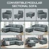 HOMCOM Convertible Modular Sectional Sofa with Storage, Tufted 3 Seater Sofa Set, L Shaped Couch with Ottoman, Wood Frame for Living Room, Dark Grey