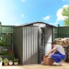 Outsunny 5ft x 4ft Garden Shed, Metal Tool Storage Shed with Sliding Door, Sloped Roof and Foundation Kit for Garden, Patio, Grey Wood Effect