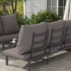 Outsunny 3 Pieces Garden Sun Loungers Set with Cushion, 5-level Adjustable Outdoor Recliner Bed Set w/ Glass Top Table, 2-In-1 Design Aluminium Frame Recliner Lounge or Use As Sofa Bed, Grey
