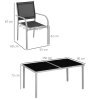 Outsunny 7 Piece Garden Dining Set, Outdoor Table and 6 Stackable Chairs, Steel Frame, Tempered Glass Top Table, Mesh Seats, Black