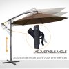 Outsunny 3(m) Garden Banana Parasol Hanging Cantilever Umbrella with Crank Handle, 8 Ribs and Cross Base for Outdoor, Sun Shade, Brown