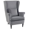 HOMCOM Modern Accent Chair, Upholstered Wingback Armchair with High Backrest and Pillow, Velvet-Feel Fabric Reading Chair with Solid Wood Legs for Living Room, Bedroom, Home Office, Dark Grey