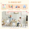 AIYAPLAY 3 Pieces Toddler Table and Chair Set with Centre Mesh Bag, Kids Activity Table Set with Bear Shaped Backrest, for Arts, Crafts Reading Dining, Aged 3-6 Years