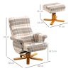 HOMCOM Linen Swivel Recliner Chair with Footstool, Wooden Base and Storage for Living Room, Multicolour