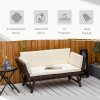 Outsunny Rattan Garden Sofa Bed with Adjustable Armrests, 2-in-1 Convertible Couch Garden Daybed Lounger, Outdoor Folding Chaise Lounge Loveseat with Cushions for Porch, Patio, Brown