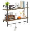 HOMCOM Floating Shelves, 80CM Wall Mounted Shelf with 4 Hooks, Rustic Wood Display Shelf for Living Room, Entryway, Bedroom, Grey