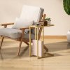 HOMCOM C-Shaped Side Table, Modern Slim End Table with Tempered Glass Tabletop, Steel Frame for Small Space, Living Room, Bedroom, Gold Tone