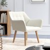 HOMCOM Armchair Accent Chair, Vanity Chair with Wide Arms, Slanted Back, Padding, Metal Frame, Wooden Legs, Home Bedroom Furniture Seating, Cream White