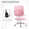 Vinsetto Cute Armless Office Chair, Teddy Fleece Fabric Computer Desk Chair, Vanity Task Chair with Adjustable Height, Swivel Wheels, Mid Back, Pink