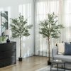 HOMCOM Set of 2 6ft/ 180cm Decorative Artificial Plant, Silk Olive Tree with 900 Leaves and 40 Olive Fruits in Pot, Fake Plant for Home, Office, Living Room, Indoor Decor