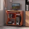 HOMCOM Computer Desk with Sliding Keyboard Tray, Mobile Home Office Desk, Study Table with Storage Shelves, PC Desk on Wheels, Cherry Wood Colour