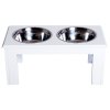 PawHut Raised Dog Bowl Feeding Bowls with Stand for Medium Dogs Elevated Pet Bowls Water Food Feeder 58L x 31W x 25H cm - White