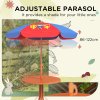 Outsunny Kids Bistro Set Children Table and Chair Set Garden Furniture Cowboy Themed 4 Pieces w/ Adjustable Parasol, Foldable Chairs for 2-5 Years - Blue and Red