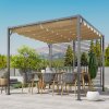 Outsunny 2.8 x 3(m) Metal Outdoor Pergola with Retractable Roof, Outdoor Gazebo Canopy Shelter with Grommet Holes for Garden, Patio, Lawn, Beige