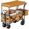 Outsunny 120L Festival Trolley on Wheels, Folding Camping Trolley Cart with Removable Canopy, All-Terrain Wheels, Adjustable Handle and Side Pockets for Garden Beach Fishing Shopping, Orange