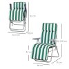 Outsunny Reclining Garden Chair Set of 2, 5-Level Adjustable Zero Gravity Chairs with Cushions, Folding Sun Lounger Garden Recliner Chairs with Armrests for Outdoor, Patio, Green Stripe