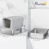 PawHut Stainless Steel Cat Litter Box, Extra Large Metal Cat Litter Tray with Lid, Scoop, Filter Bags, Grey