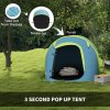 Outsunny 2 Man Pop up Tent, Camping Tent, 2000mm Waterproof with Portable Carry Bag for Fishing Hiking Backpacking, Blue