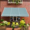 Outsunny 3m x 2.5m Garden Patio Manual Awning Canopy Sun Shade Shelter with Winding Handle Retractable Green and White
