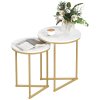 HOMCOM Nesting Coffee Table Set of 2, Modern Nest of Tables, Round Sofa Side Tables with Metal Frame for Living Room, Bedroom, Small Space, Gold Tone
