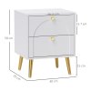 HOMCOM Bedside Table Set of 2, Modern Bedside Cabinets with 2 Drawers and Steel Legs, Side Tables for Living Room, Bedroom, 40 x 35 x 50 cm, White