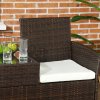 Outsunny 2 Seat Rattan Garden Bench, Patio Wicker Chair with Glass Tea Table, Outdoor Love Seat with Padded Cushions, for Garden, Porch, Brown/Cream White