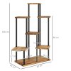 Outsunny 5 Tier Plant Stand Indoor Outdoor, Tiered Corner Steel Wood Plant Shelf for Multiple Plants, Tall Flower Stand Display Rack for Garden Patio Balcony Living Room, Carbonised Finish