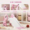 AIYAPLAY 3 in 1 Kids Slide, Giraffe Shape Toddler Slide with Climber, Basketball Hoop and Ball, Indoor Playground Equipment for Age 1-3, Pink
