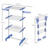HOMCOM 3-Tier Clothes Airer, Stainless Steel Foldable Clothes Drying Rack with Wheels and Wings, Indoor and Outdoor, Easy Assembly, 142 x 55 x 152cm, Blue