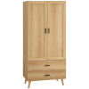 HOMCOM 2 Door Wardrobe, Modern Wardrobe with 2 Drawers and Hanging Rail for Bedroom, Flats, Natural