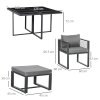Outsunny 9 Pieces Garden Dining Set with Cushion, 8 Seater Garden Table and Chairs Cube Set with Glass Top Dining Table, 4 Chairs and 4 Footstools, Grey
