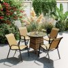 Outsunny Stackable Outdoor Chairs Set of 4, Rattan Garden Chairs with Armrests and Backrest for Deck, Khaki
