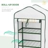 Outsunny 3 Tier Mini Greenhouse with Reinforced PE Cover, Portable Indoor Outdoor Greenhouse with Roll-up Door and Wire Shelves, 127H x 59W x 39D cm, White