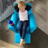 HOMCOM Kids Recliner, PU Leather Kids Armchair, Child Chair, Toddler Armchair with Adjustable Backrest, Footrest, Padded Headrest, Cup Holder, Blue