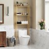 HOMCOM Bamboo Over Toilet Storage Unit with 3 Slatted Shelves, 3-Tier Freestanding Bathroom Shelf, Bathroom Space Saver, Natural Wood Finish