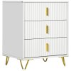 HOMCOM Modern 3 Drawer Dresser, Fluted Bedroom Dresser Chest of Drawers with Metal Legs and Steel Handles for Bedroom, White