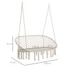 Outsunny 2-Seater Hanging Hammock Chair, Cotton-Polyester Blend Macrame Hanging Rope Chair with Metal Frame, for Patio, Garden, Balcony, Living Room, Cream White