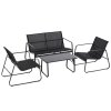 Outsunny 4 Piece Garden Furniture Set Outdoor Patio Sofa Set with Double Chair, Single Chairs and Glass Top Table for Terrace and Balcony