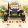 AIYAPLAY Ride on Tractor with Trailer, 12V Electric Vehicle with Remote Control, Ride on Car for Kids with Music, Shifter, Start-Up Sound for Ages 3-8 Years, Yellow