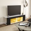 HOMCOM 145cm TV Unit with Glass Shelves and LED Light, Modern TV Stand Cabinet for Living Room, Entertainment Unit for 60 inch 4k TV